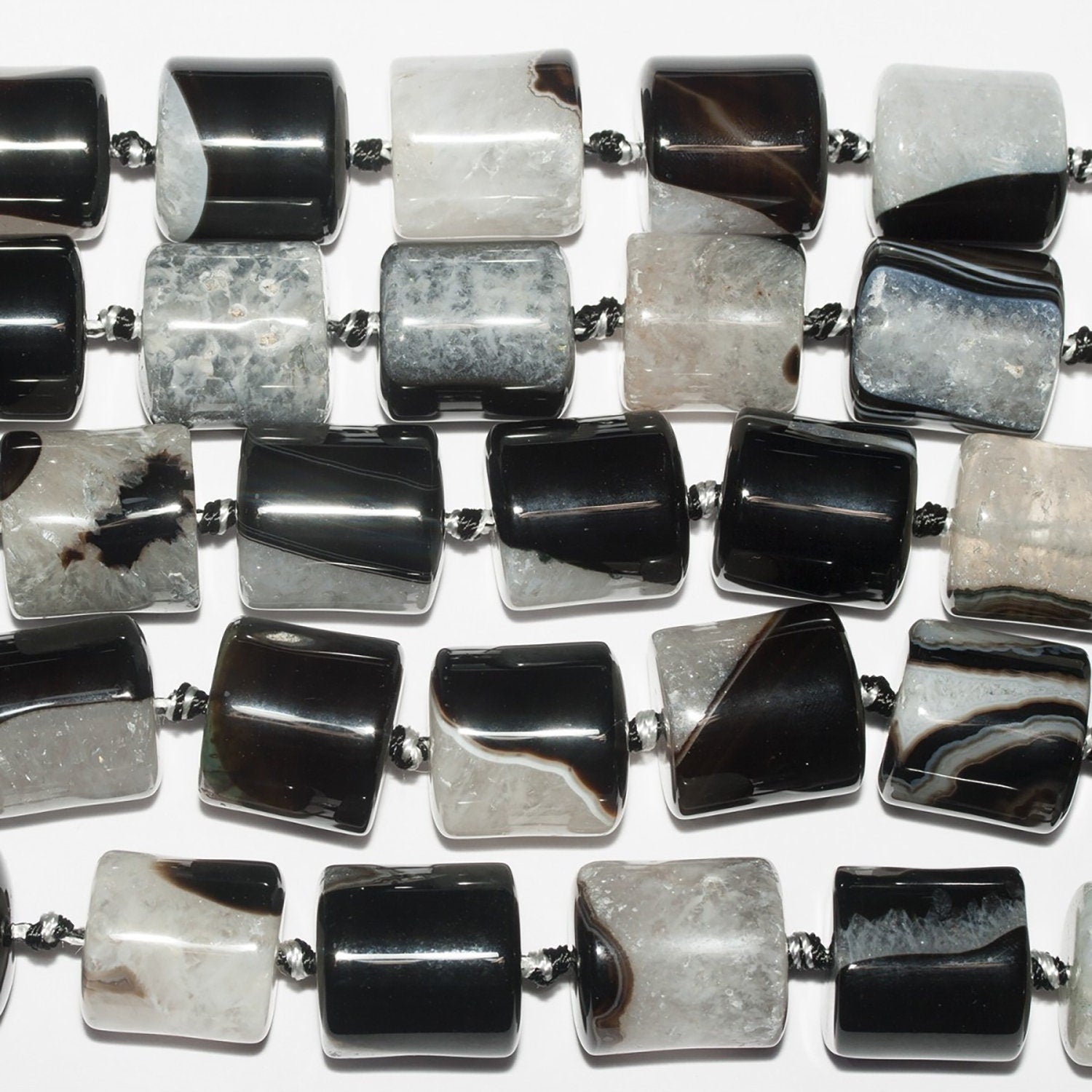 Cuentas de ágata lisa de 16" con rayas negras, 18 x 16 mm. Tira de 40 cm.