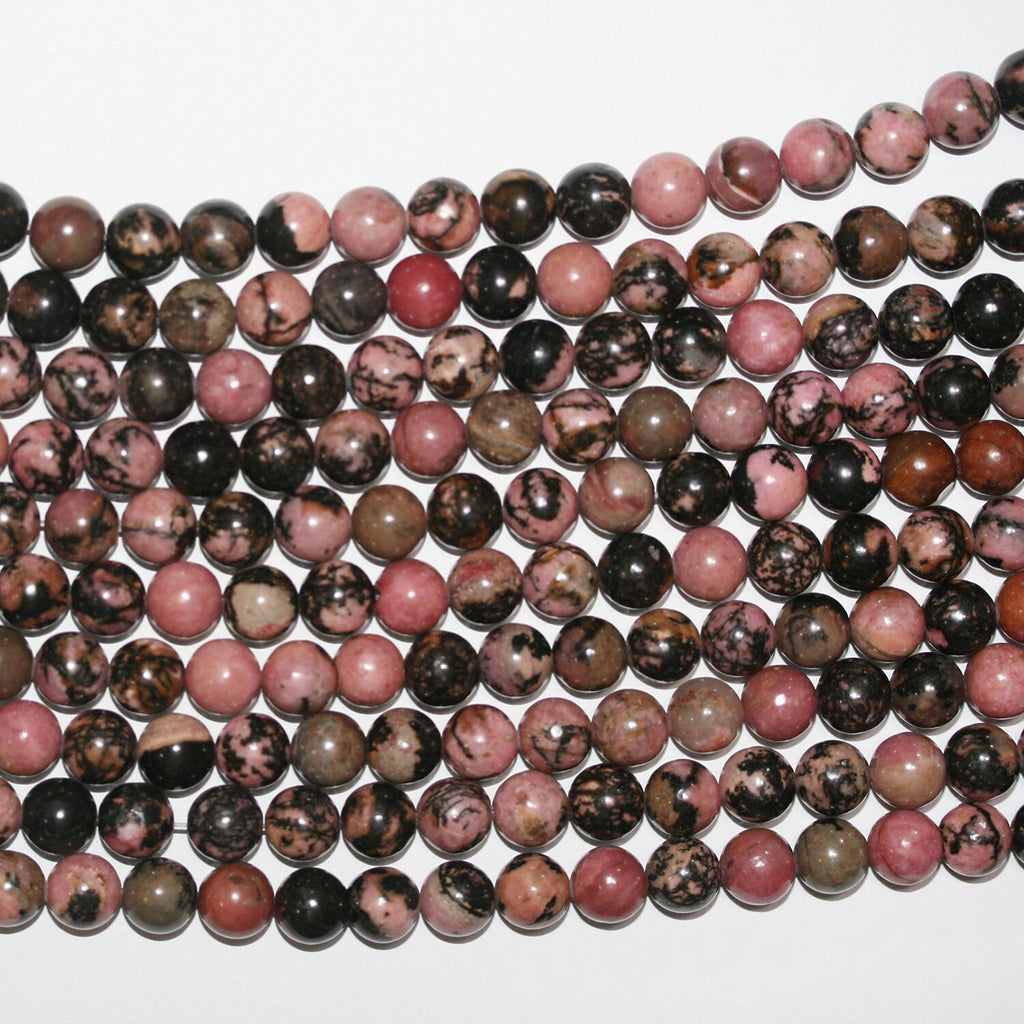 Perles rondes lisses en rhodonite St de 15 pouces, 8 mm - Fil de 38 cm.