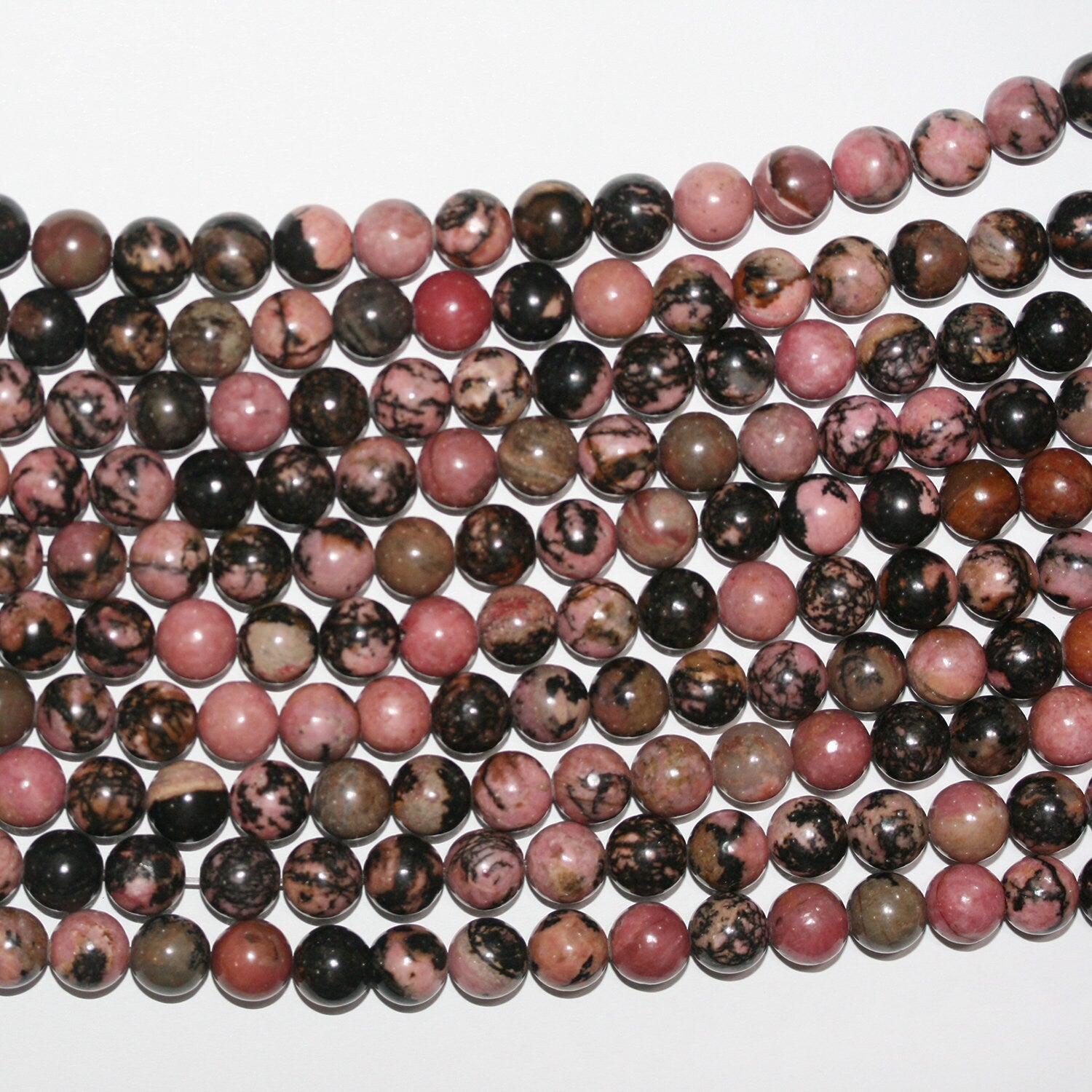 Perles rondes lisses en rhodonite St de 15 pouces, 8 mm - Fil de 38 cm.