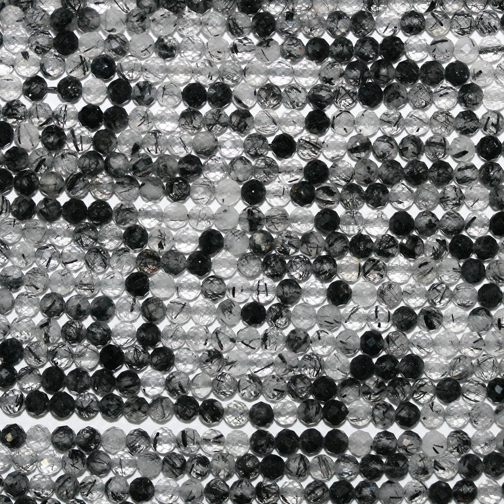 Perles rondes à facettes en quartz tourmaline St 15" 3 mm.-Rig 39 cm.