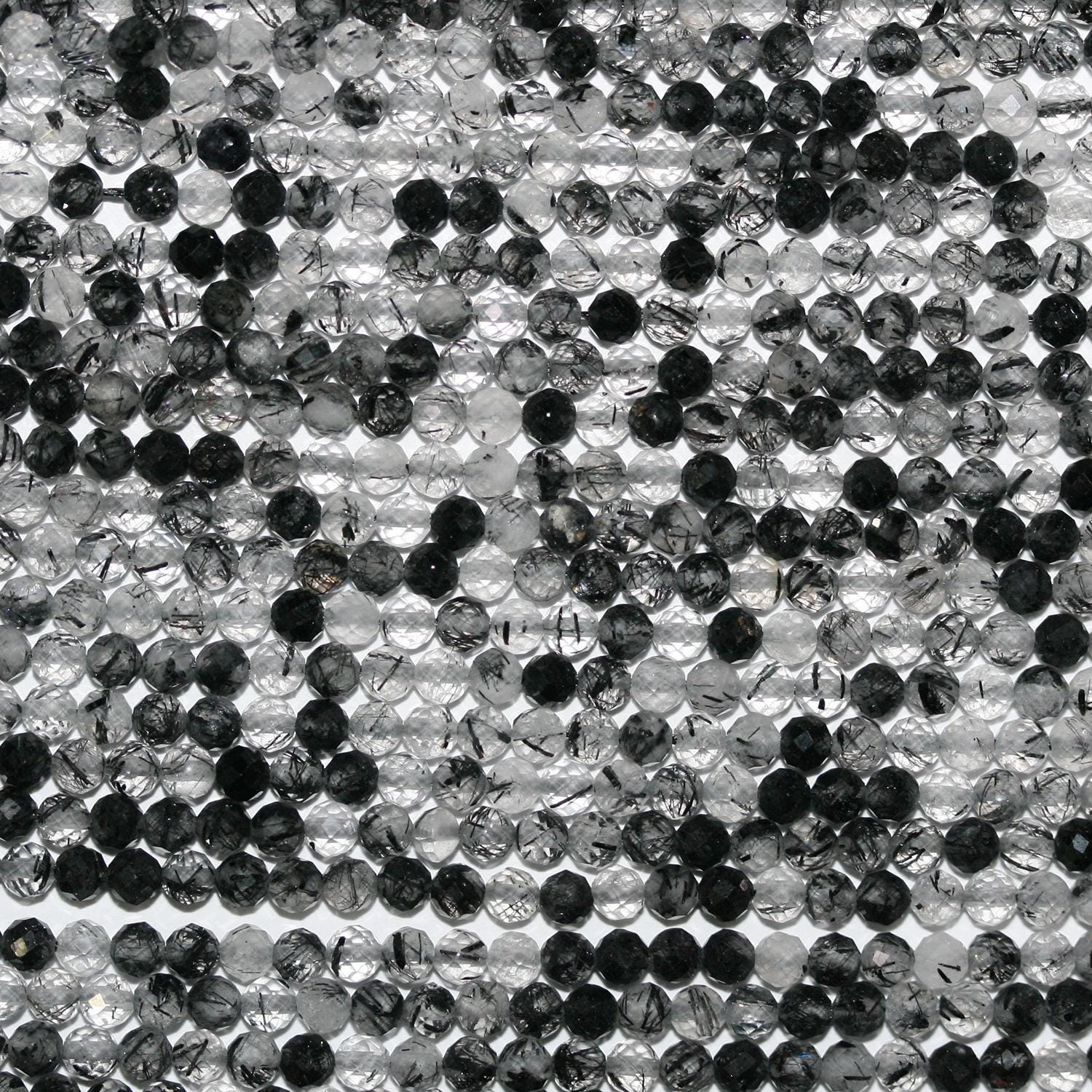 Perles rondes à facettes en quartz tourmaline St 15" 3 mm.-Rig 39 cm.