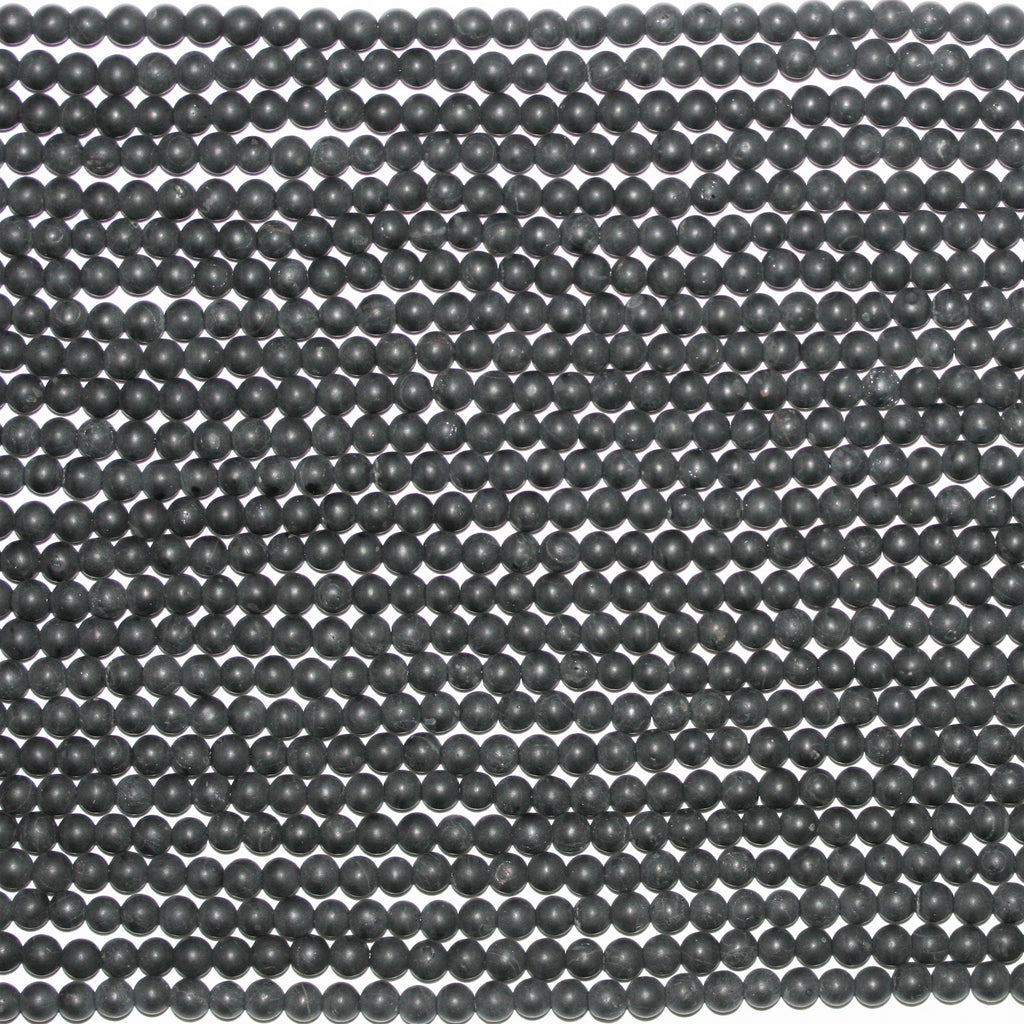 15" St. Black Tourmaline Finition Mate Perles Rondes Lisses 4mm.- Brin 39cm.