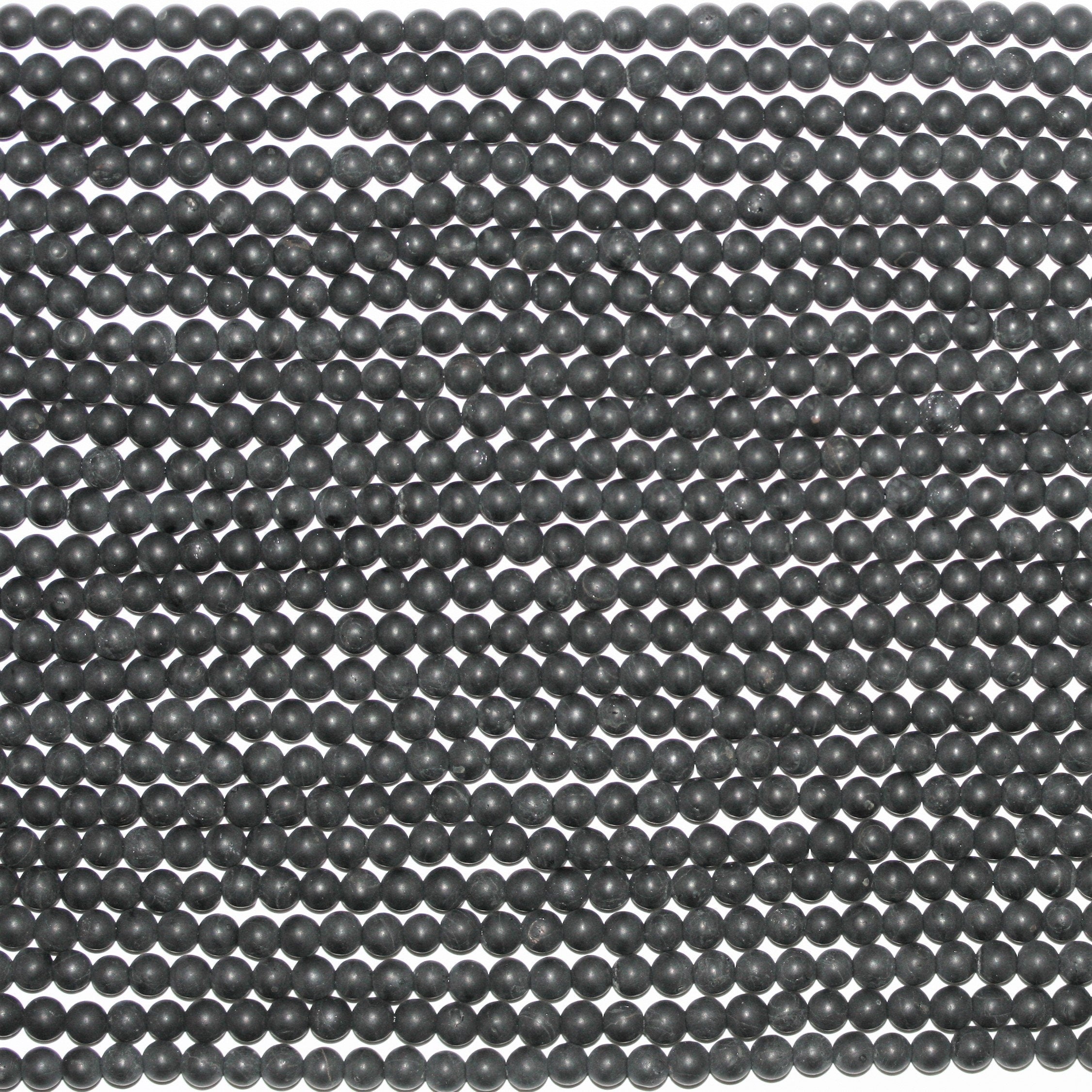 15" St. Black Tourmaline Finition Mate Perles Rondes Lisses 4mm.- Brin 39cm.