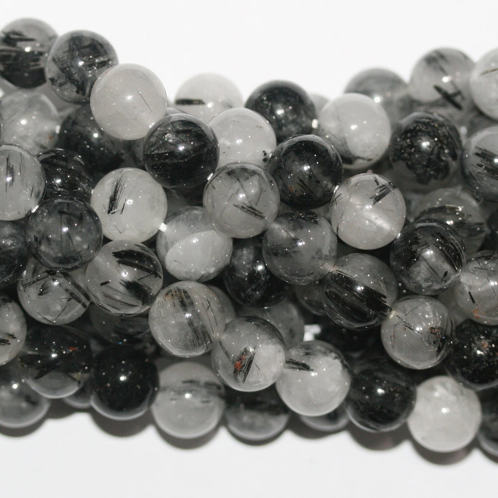 Perles rondes lisses en quartz tourmaline St de 14 mm - Fil de 40 cm