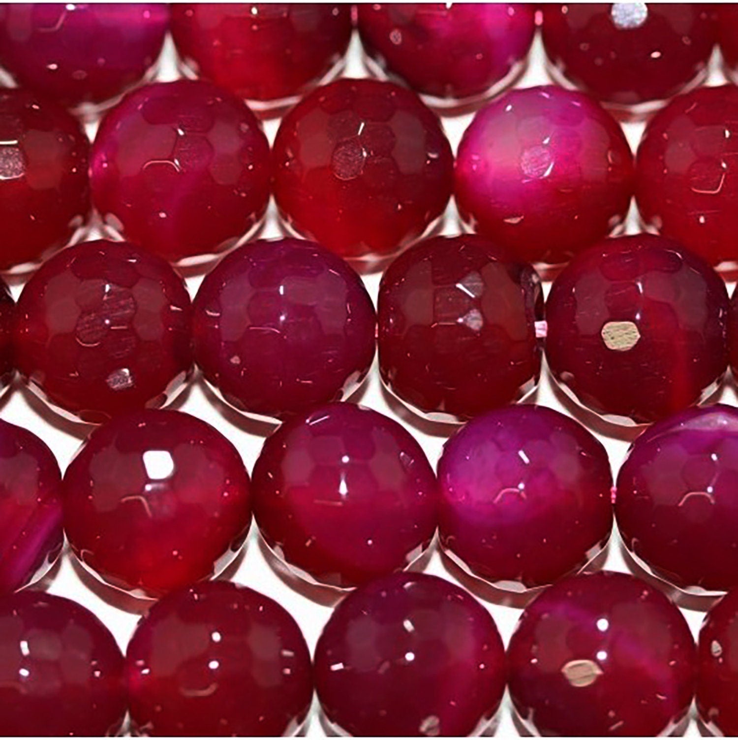 14" St Fuchsia Agate Faceted Round Beads 14mm.-Strand.38cm