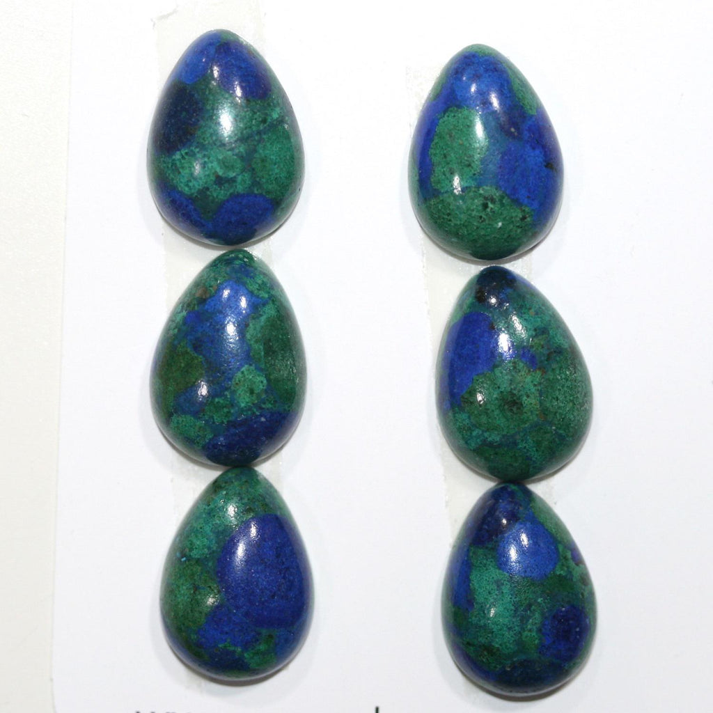 6 cabochons lisses en forme de goutte d'azurite 18x13 mm. (6 pièces).