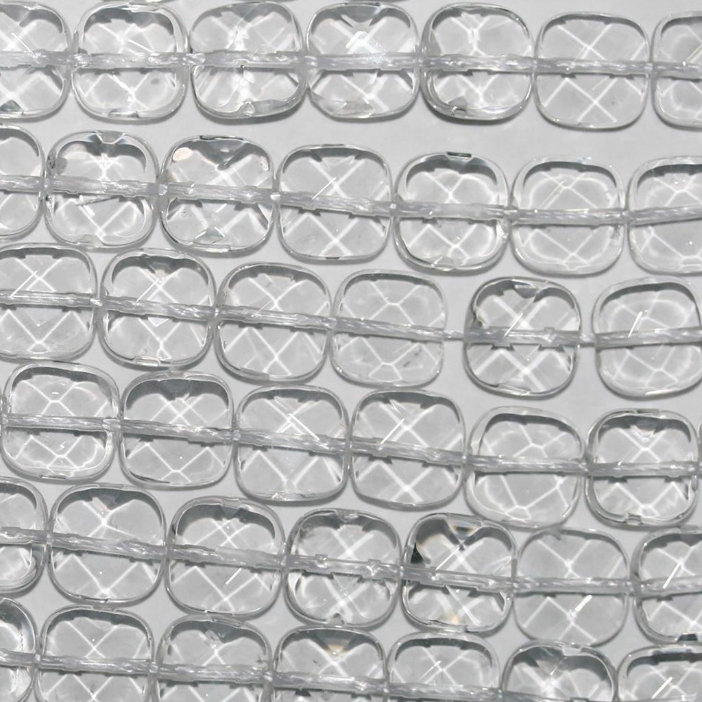 Perles carrées à facettes en cristal de roche St 16" (10 mm) - Fil de 40 cm