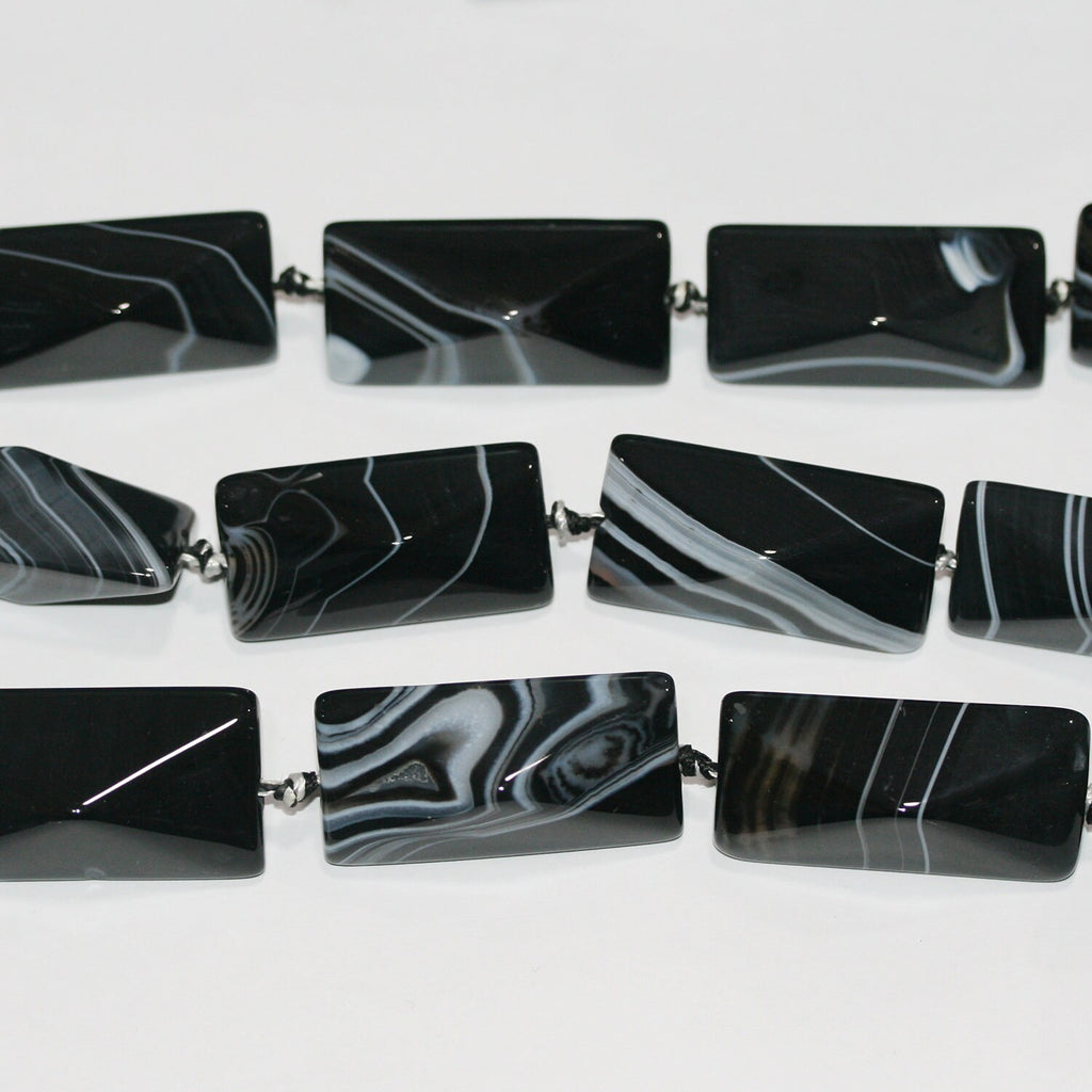 14" St Banded Onyx Faceted Rectangular Beads 36x20mm.-Strand 38cm.
