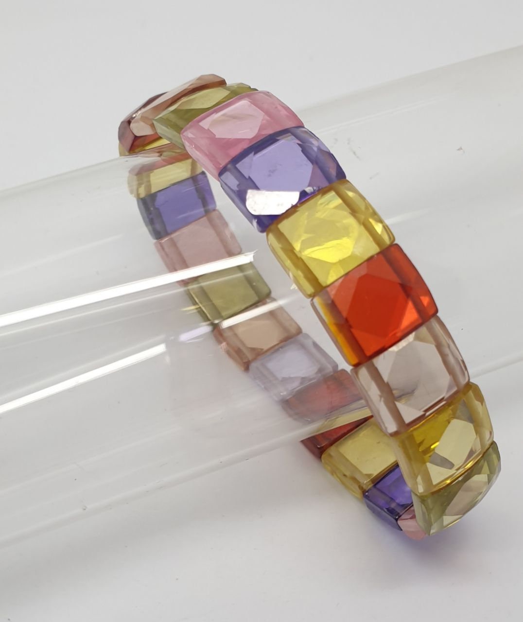 Bracelet extensible en zircon cubique multicolore, perles à facettes 11 x 9 mm - Fournisseur de bijoux à double perçage - Pouvoir de guérison