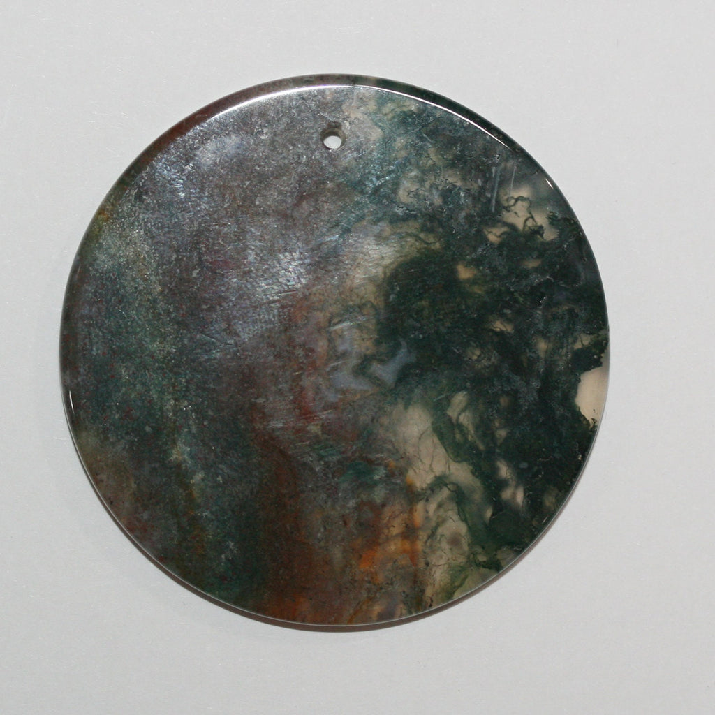 Pendentif rond lisse en agate mousse, 47-57 mm environ (1 pièce).