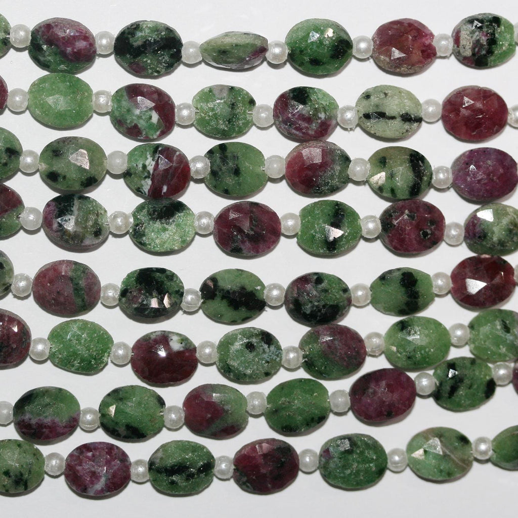 Perles ovales à facettes en zoïsite rubis St de 8 pouces, 9 x 7 mm - Fil de 20 cm.