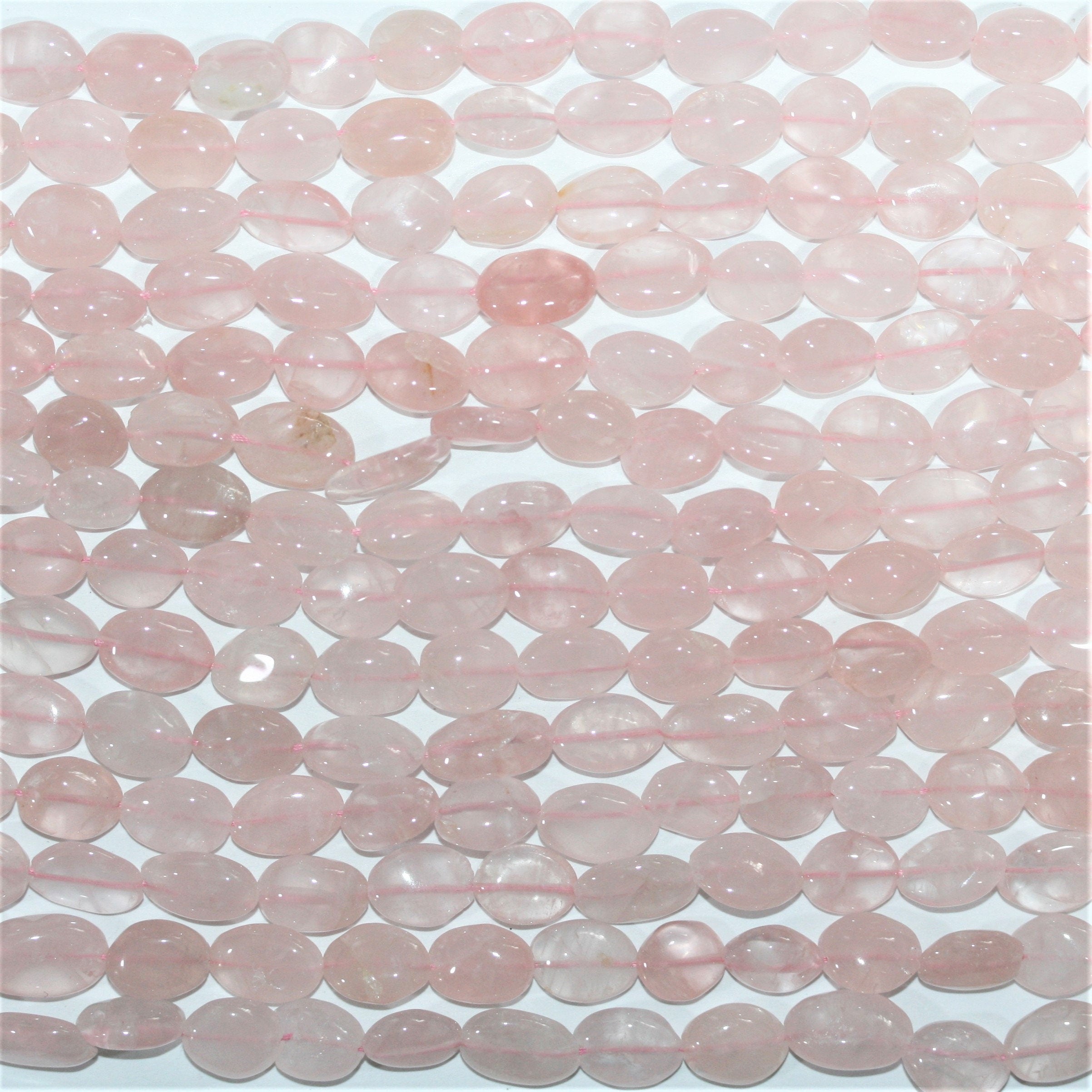 Perles ovales lisses en quartz rose 12x8mm.-Rig 37cm.