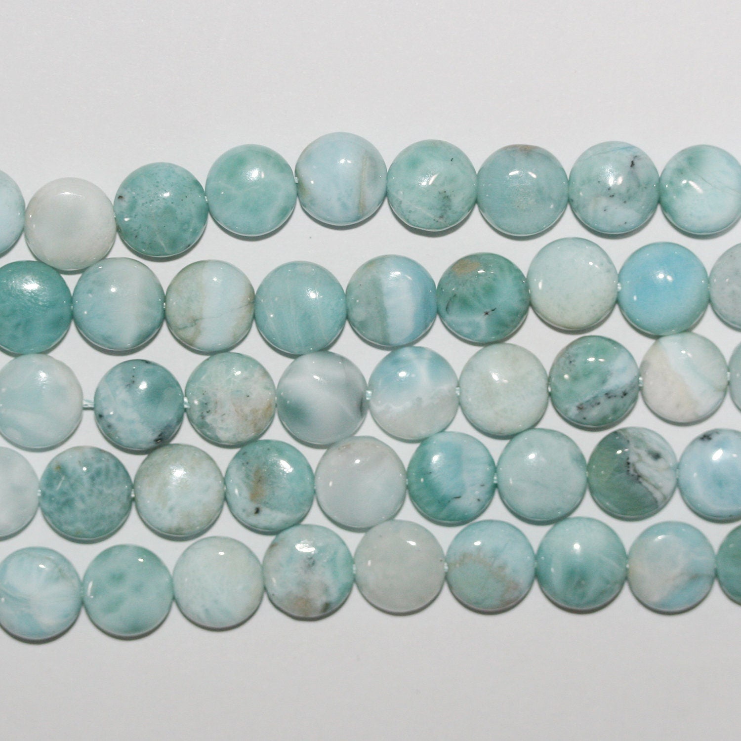 Perles de monnaie lisses en larimar St 15" 10-11 mm.-Bring 39 cm.