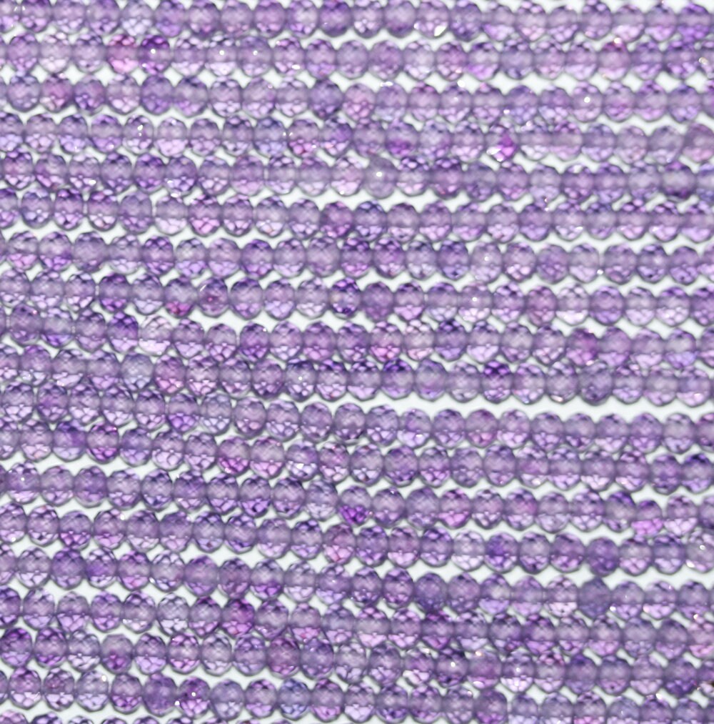 Perles rondes à facettes en améthyste AAA 13" (3 mm) - Fil de 34 cm