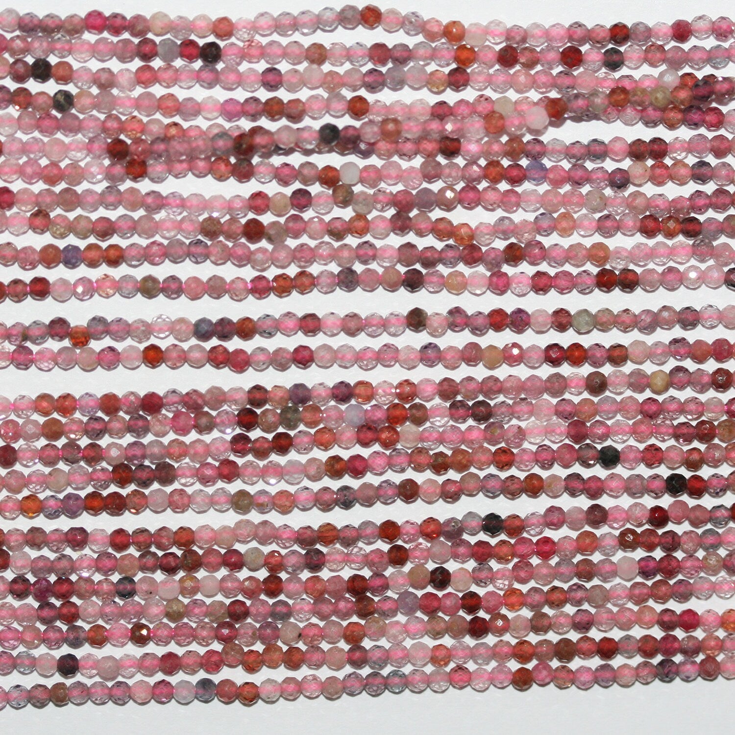 15 perles rondes à facettes en spinelle multicolore, 2 mm, longueur 39 cm