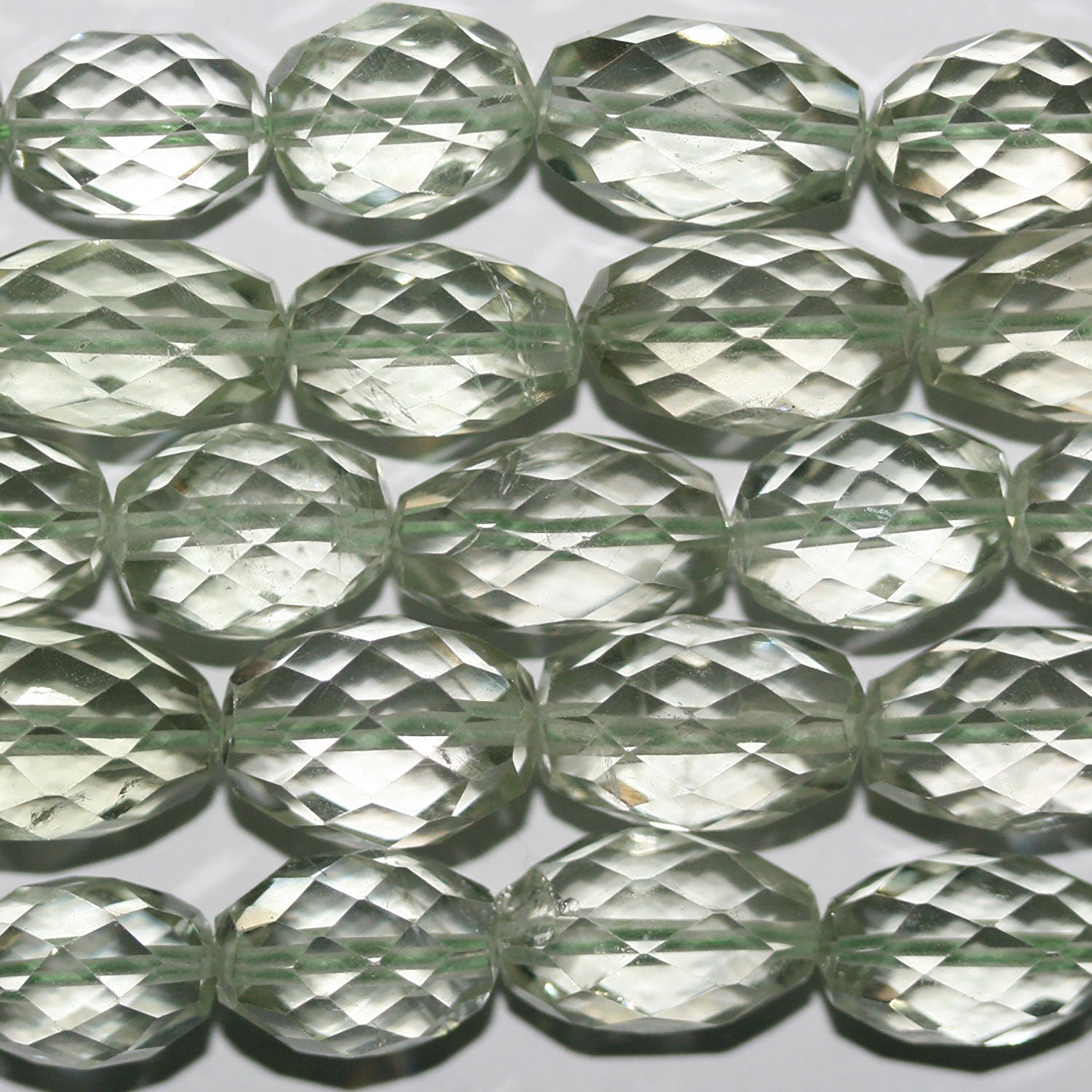 Perles cylindriques à facettes en prasiolite de 14 pouces (12 x 8 mm) - Fil de 38 cm