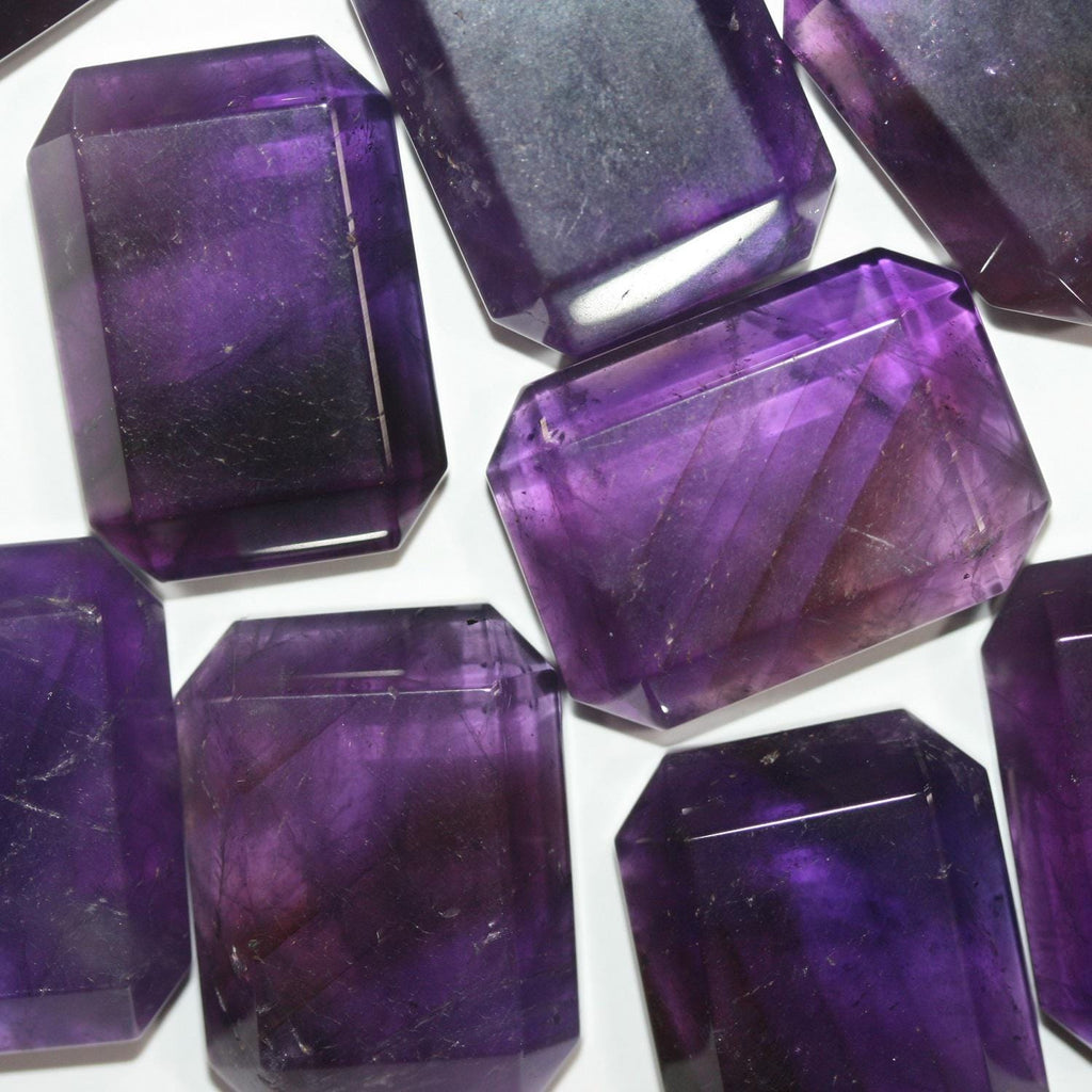 Amethyst Rectangle Faceted Octagon Cabochon 29x22mm Approx.- (1pcs.).- Flat Back. Without Cullet.