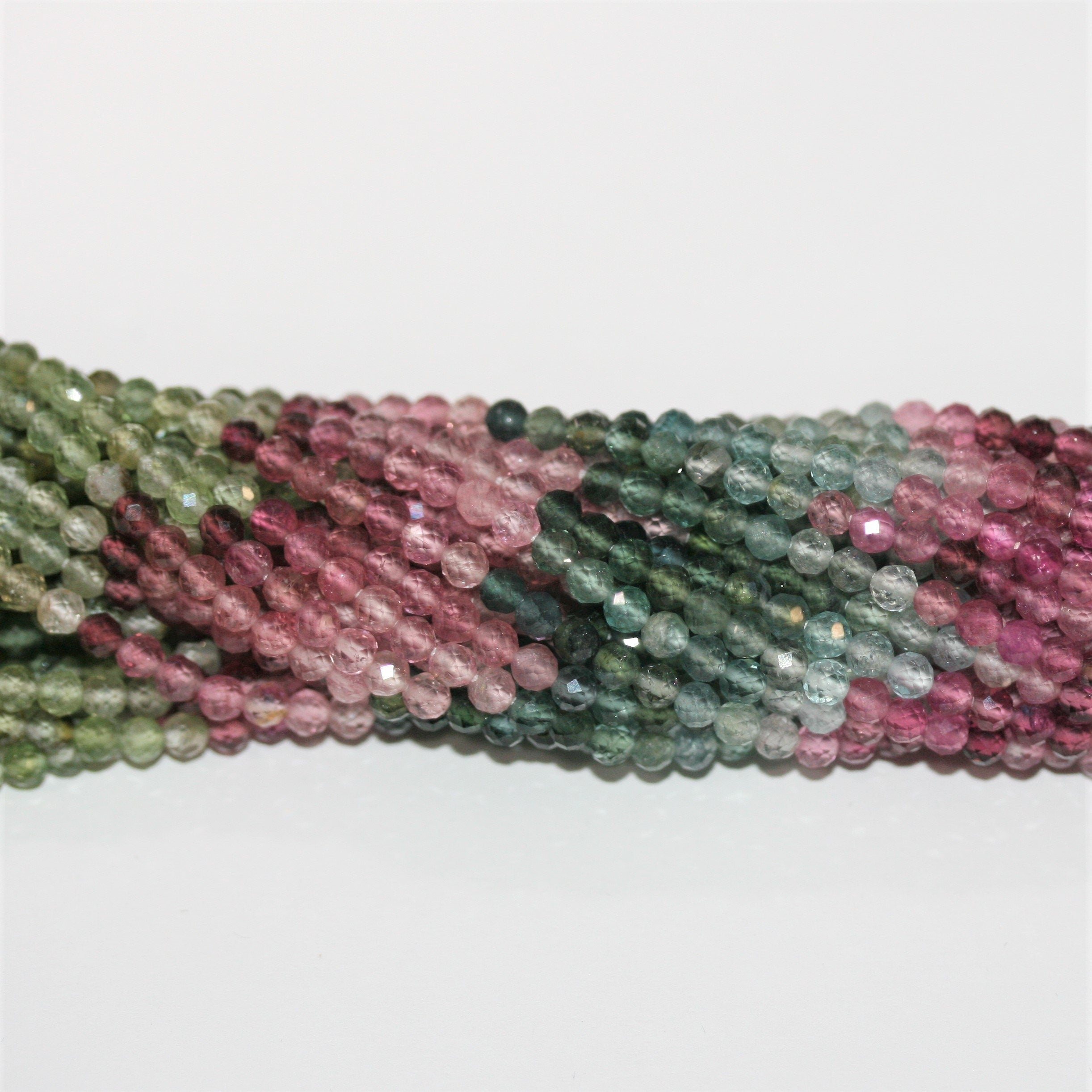 13" St Tourmaline Faceted Round Beads 3mm.-Strand 32cm.