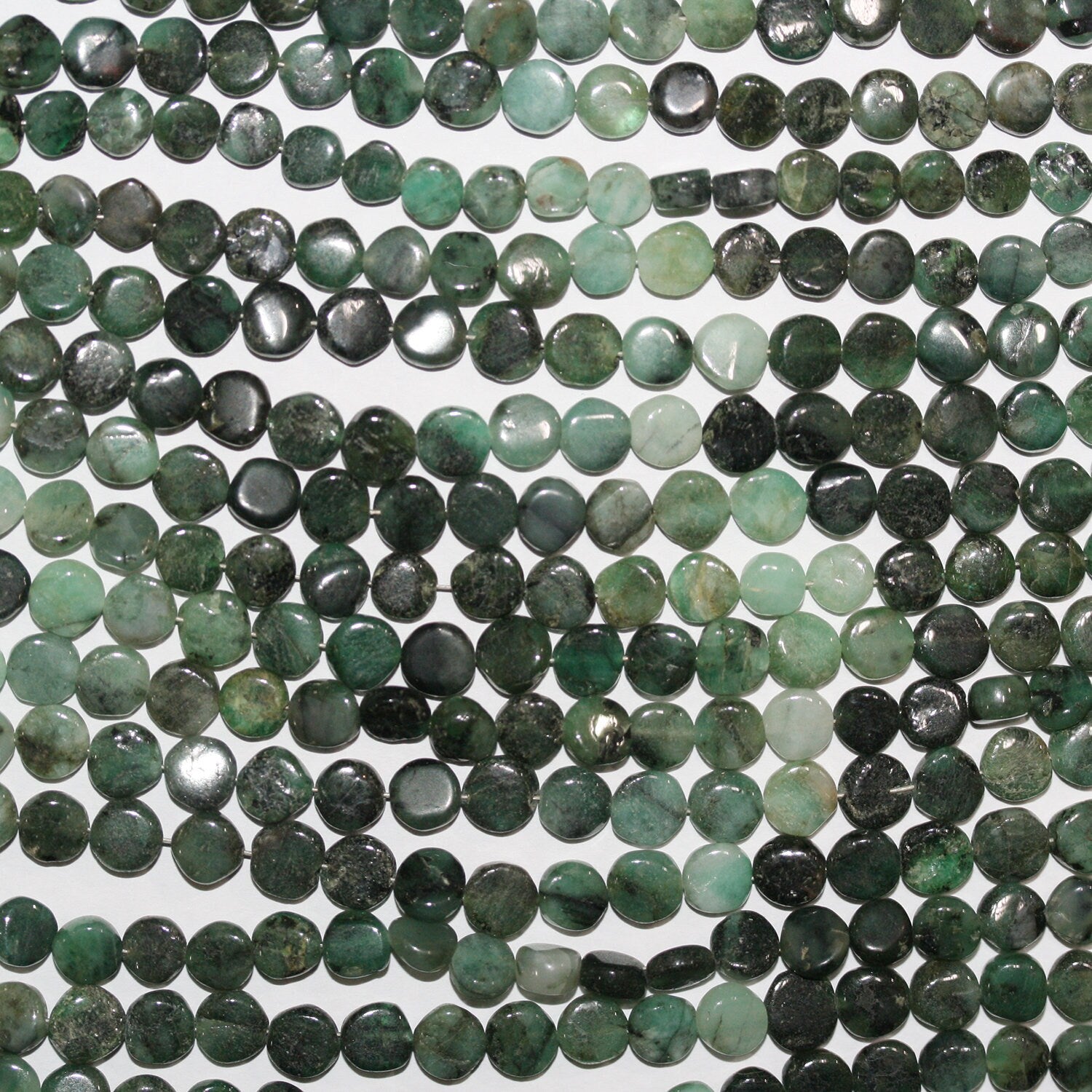 13" St Emerald Smooth Coin Beads 6mm.-Strand 33cm.