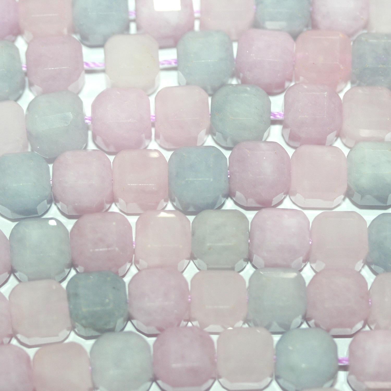 Cuentas de cuarzo rosa y aguamarina facetadas de 16" de 9 a 10 mm - Hilo de 40 cm.