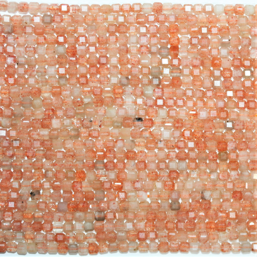 Cuentas de cubo facetadas de piedra solar de 16" de St., 2 mm, hilo de 39 cm.