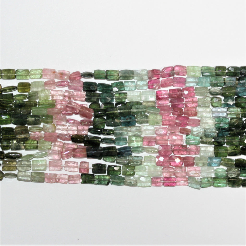 13" St Tourmaline Faceted Brick Prism 5x4mm.-Strand 33cm.