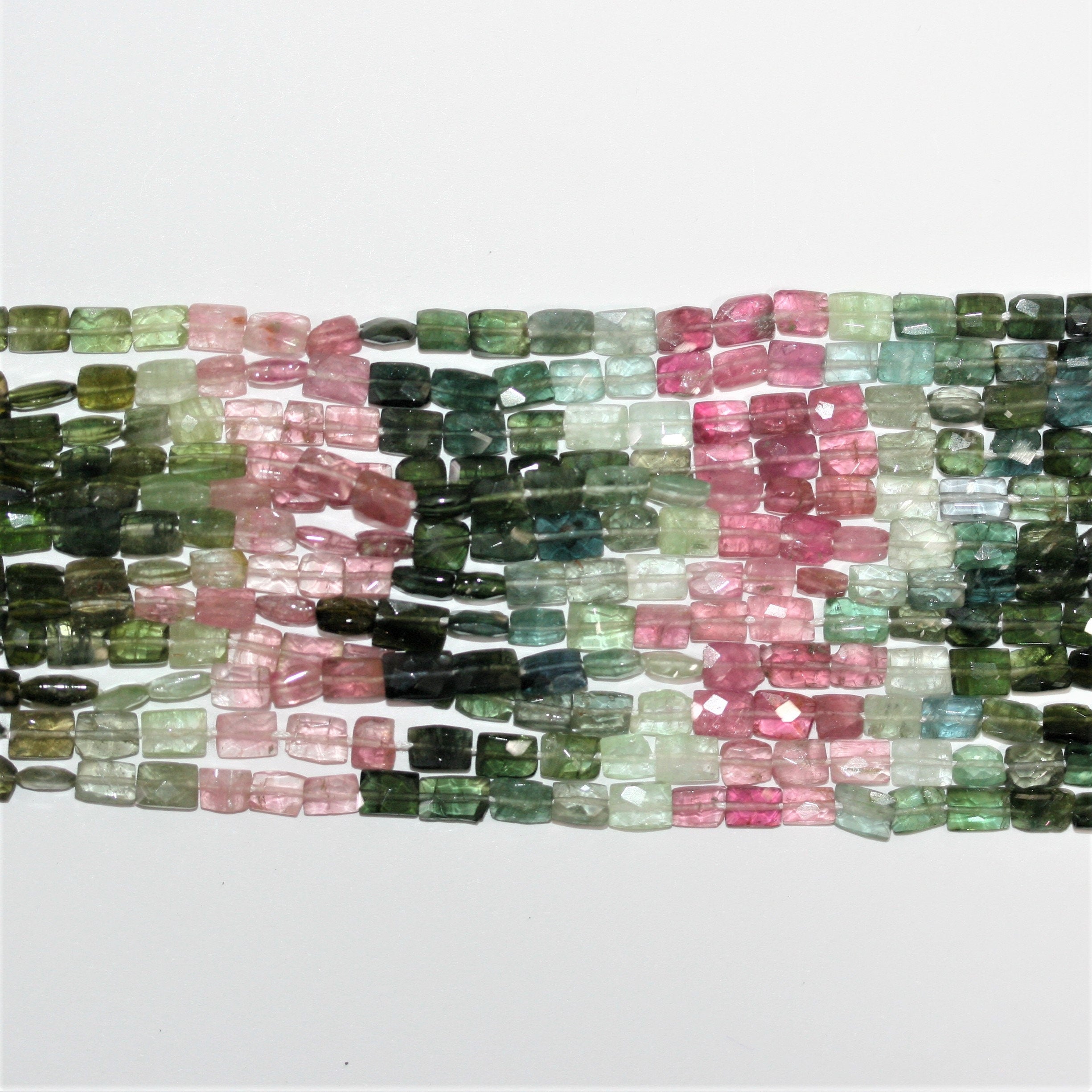 13" St Tourmaline Faceted Brick Prism 5x4mm.-Strand 33cm.