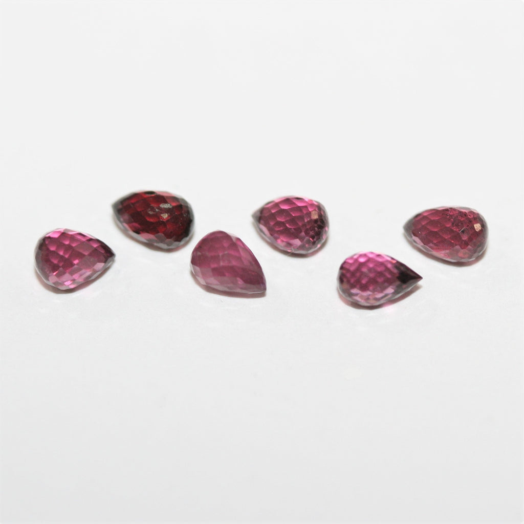 Lote de 6 piezas de granate rodolita natural facetado, sin perforar, granate rojo, gemas sin tratar