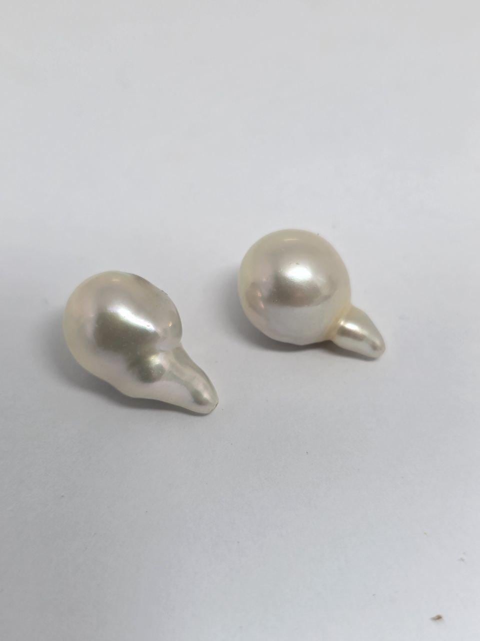 1 Matching Pair  AAA Top Luster Undrilled Freshwater Pearl Baroque Nugget 16x10.5mm  -Top Luster Natural Pearl- Pearl Earring