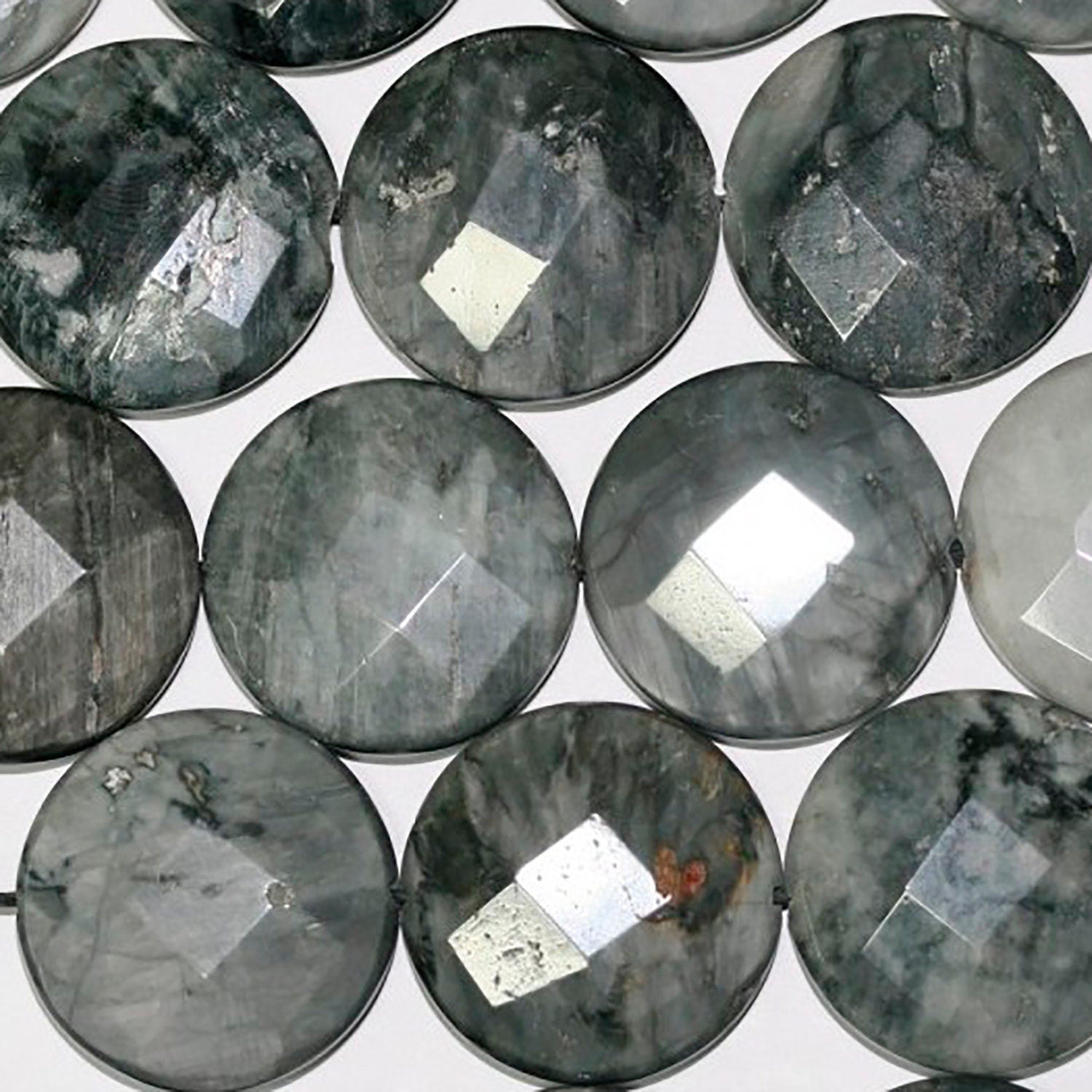 Cuentas de moneda facetadas de ojo de halcón de San de 16" de 25 mm - Hilo de 40 cm.