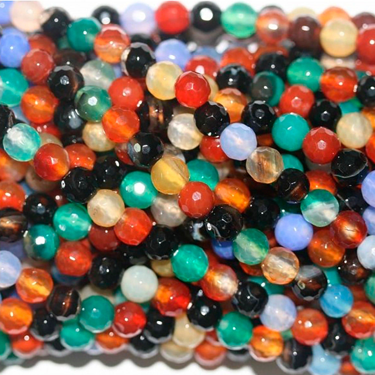 Cuentas redondas facetadas de ágata multicolor de 16" (6 mm) - Hilo de 40 cm