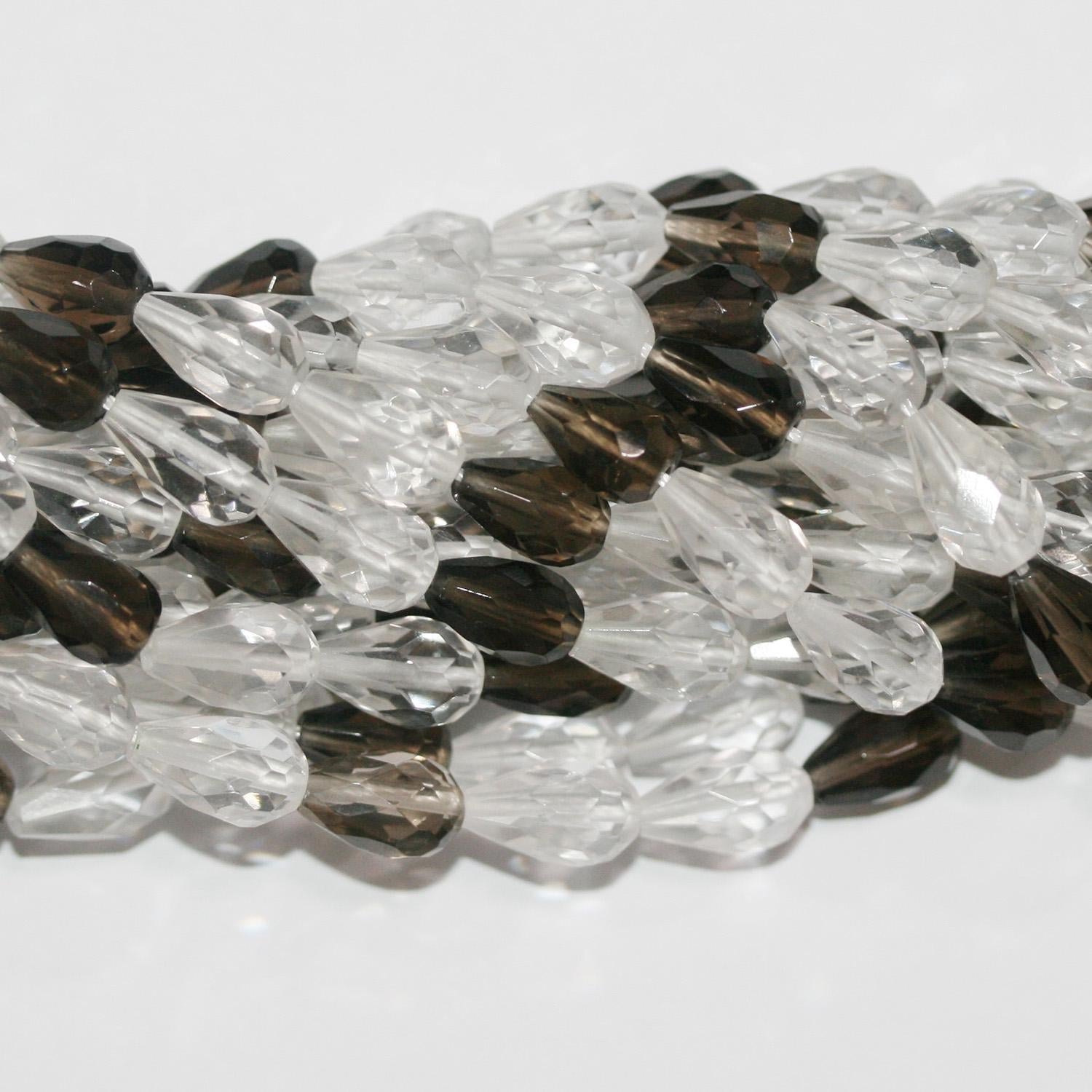 Cuentas facetadas de cuarzo ahumado y cristal de roca de 16" (11 x 7 mm) - Hilo de 40 cm