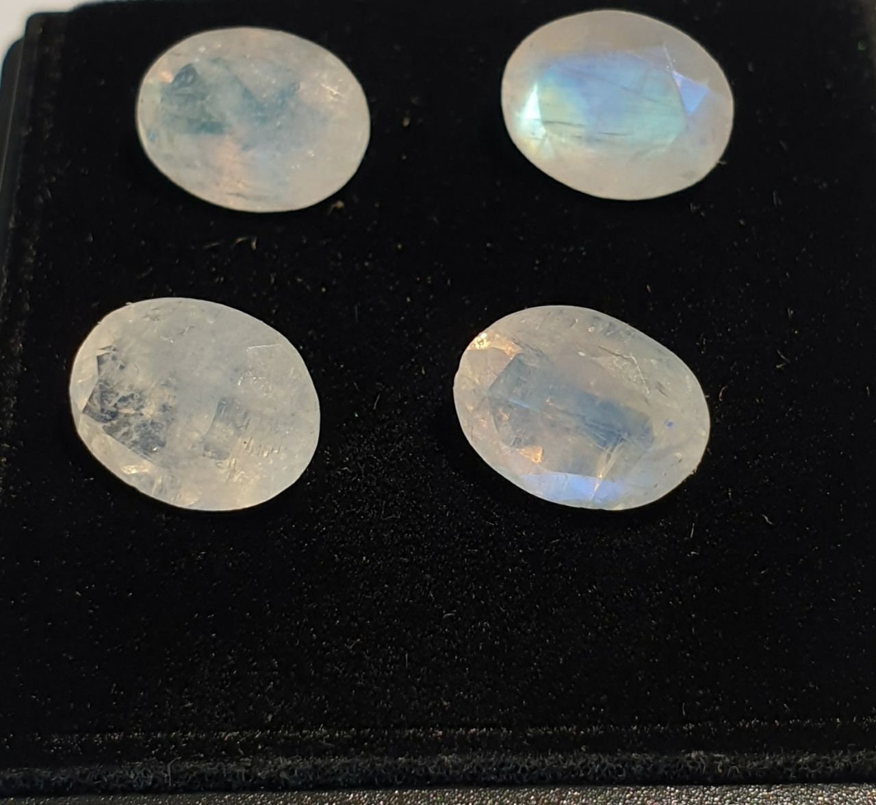 Lote de 4 piezas de piedra lunar facetada ovalada de 9 x 7 mm, color azul fuego, lote de 4 piezas de piedra lunar facetada ovalada con culet