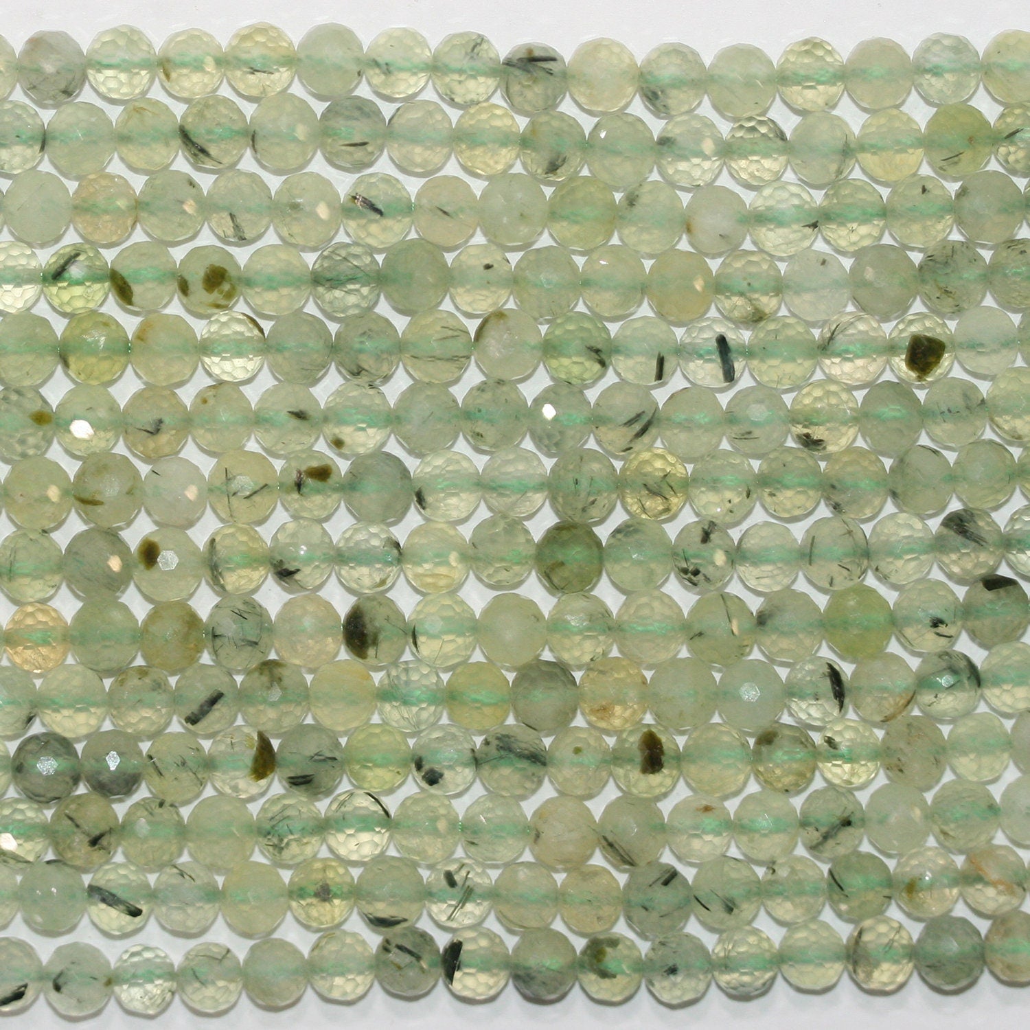 15" St Prehnite Perles Rondes Facettées 6-6,5 mm.- Brin 39 cm.
