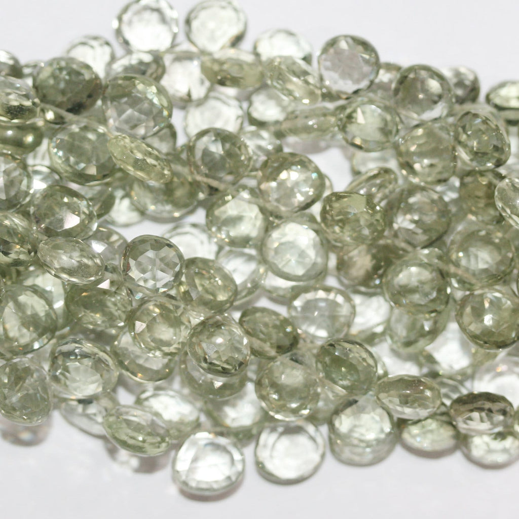 Perles en forme de goutte à facettes en prasiolite de 8 pouces (environ 9 mm). Longueur du brin : 20 cm environ.