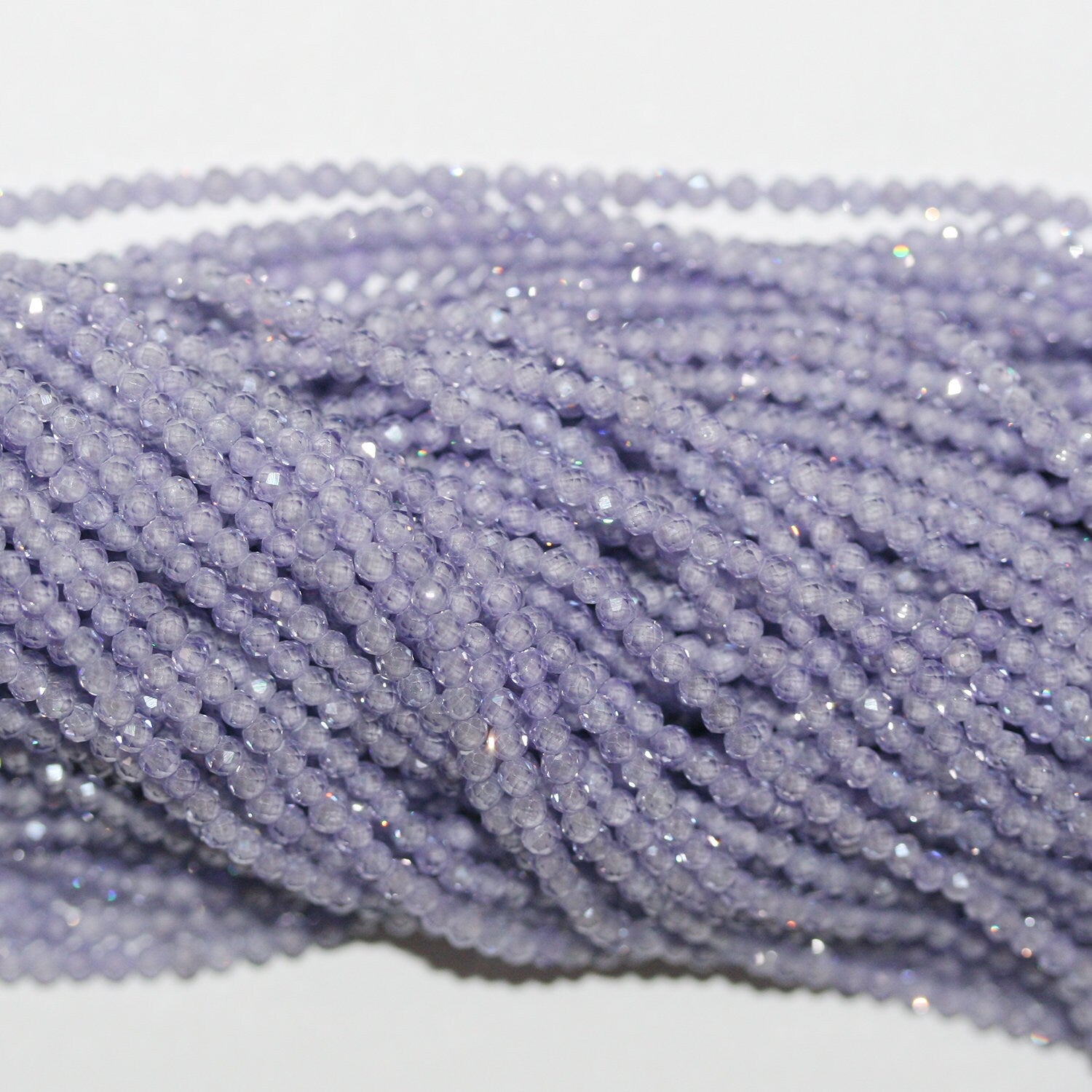 13" St Purple Cubic Zirconia Faceted Round Beads 2mm.Strand 37cm