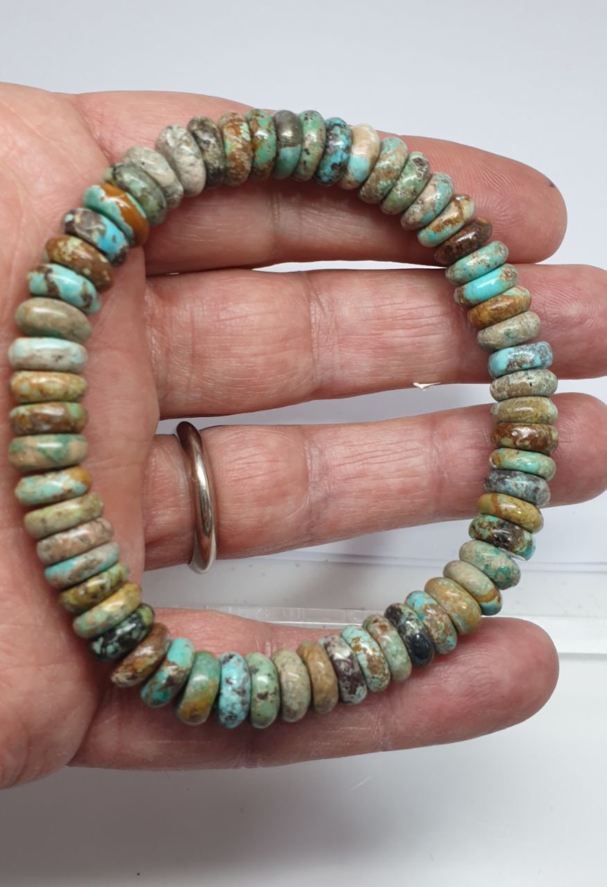 Bracelet extensible en turquoise naturelle, perles rondelles 10x5mm - Fournisseur de bijoux en perles de turquoise