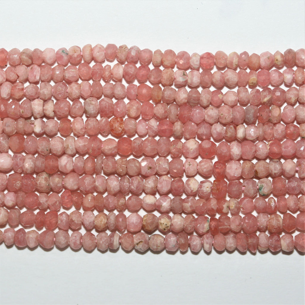 13" St Rhodochosite Faceted Rondelle Beads 3.5x2mm.-Strand 34cm.