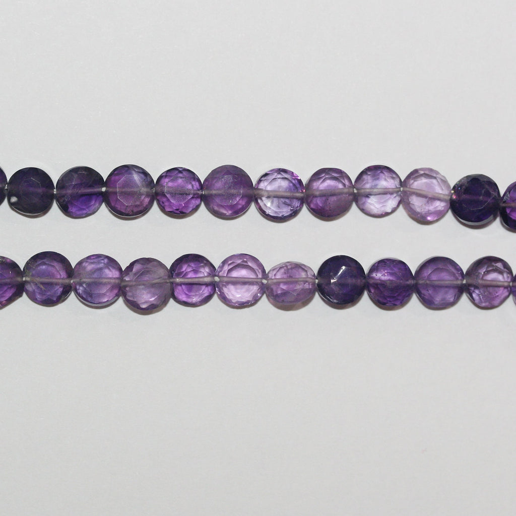 13" St Amethyst Faceted Coin Beads 6-7mm.- Strand 35cm.