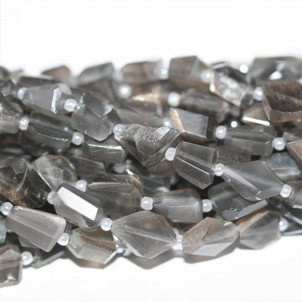 14" St Gray Moonstone Faceted Nugget 8x6mm.Approx.-Strand 35cm.