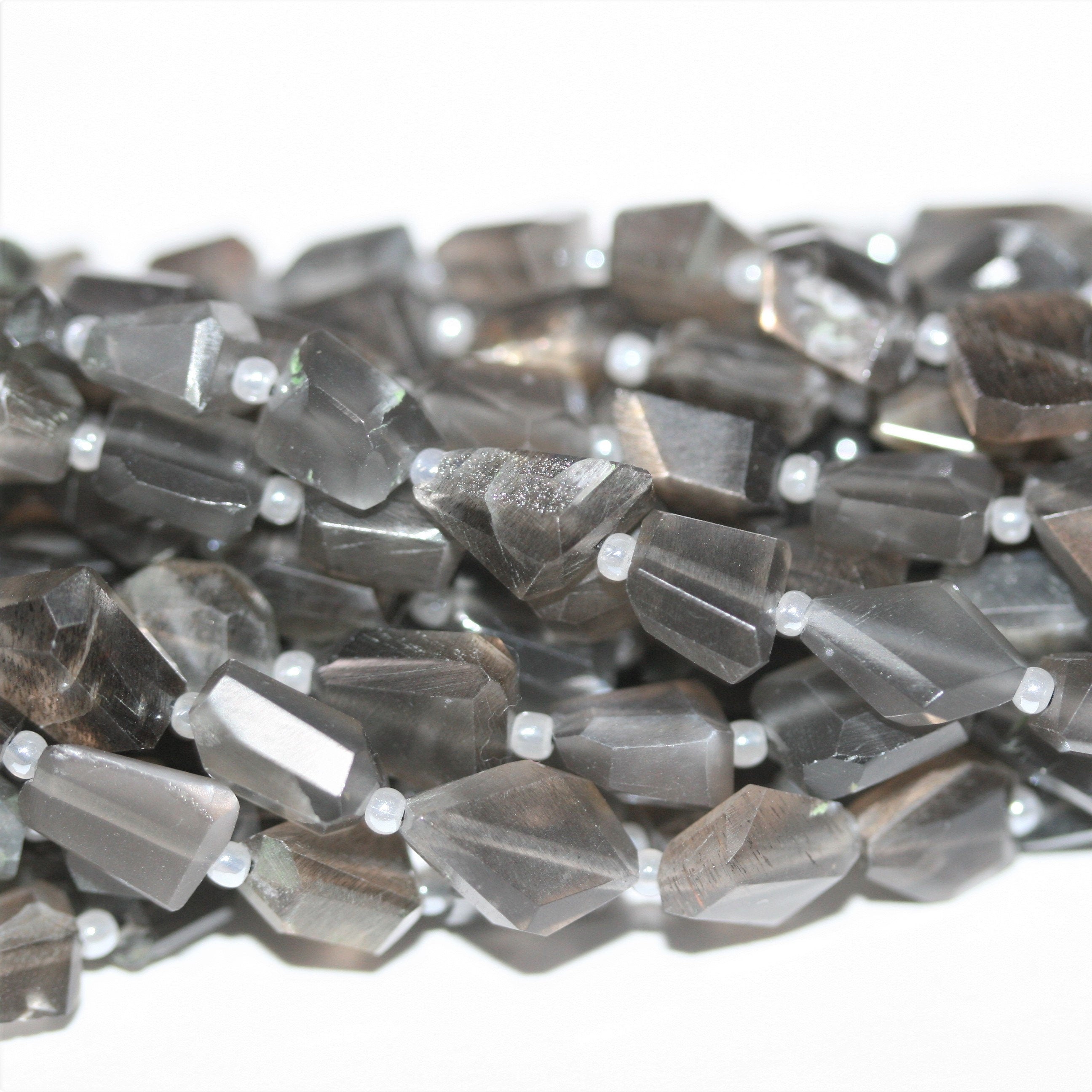 14" St Gray Moonstone Faceted Nugget 8x6mm.Approx.-Strand 35cm.