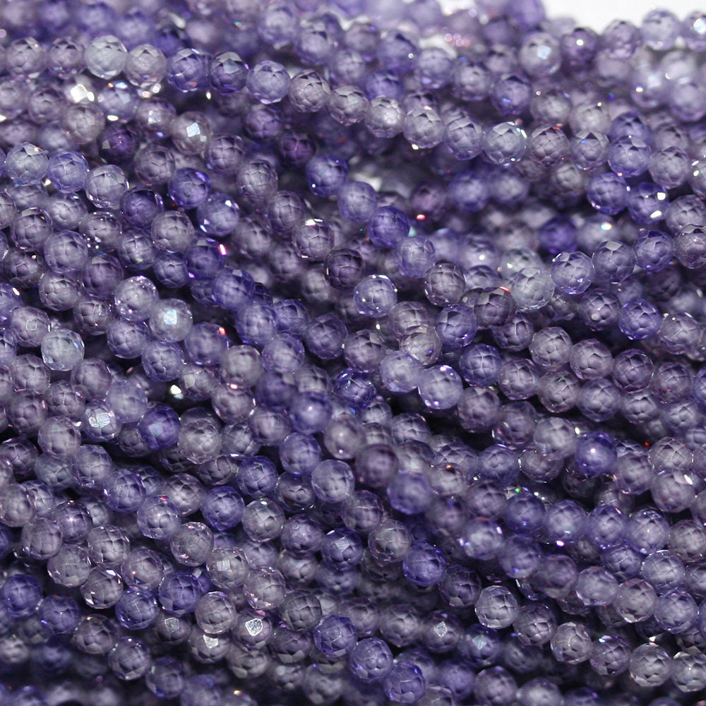 13" St Purple Cubic Zirconia Faceted Round Beads 2mm.Strand 37cm