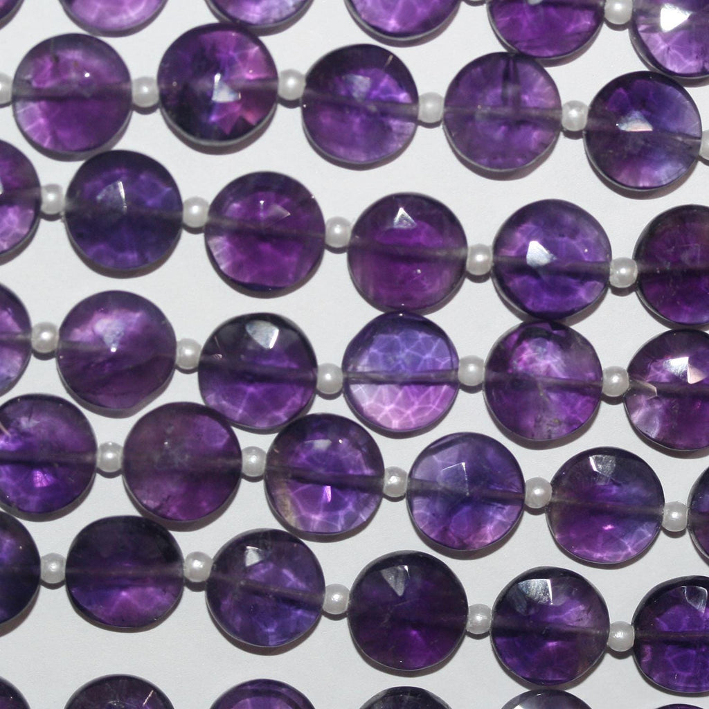 Cuentas de moneda facetadas de amatista Santa de 8" de 10 mm - Hilo de 20 cm.