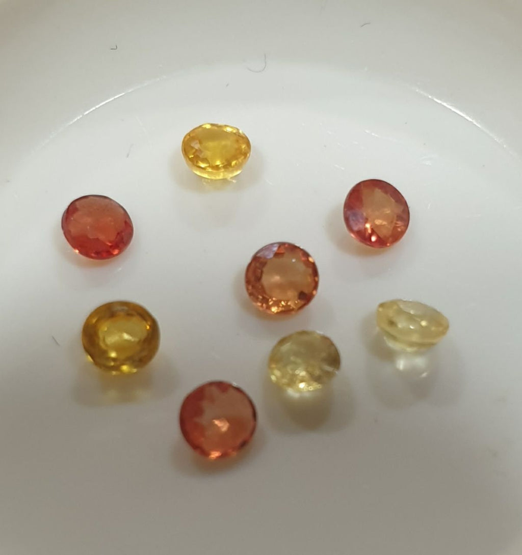 Calibrated Multi Color Sapphire Round Brilliant Cut Lot Yellow Orange Red Sapphire 3mm. (8 Pcs.) - Genuine Gems