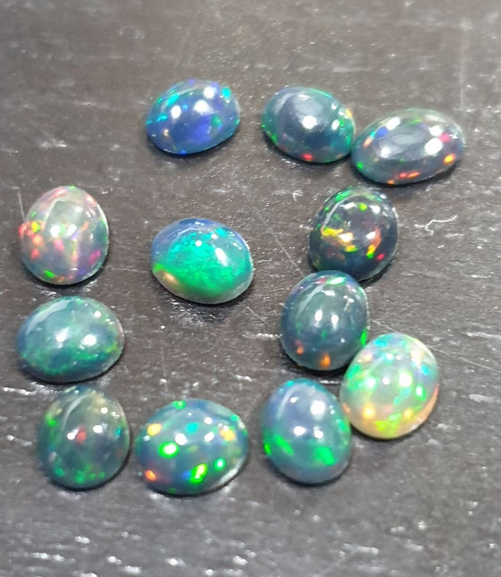 Ethiopian Black Opal Lot Oval Cabochon 5x4mm. (12pcs)  -Gemstone Parcels-Loose Stones Wholesale Price