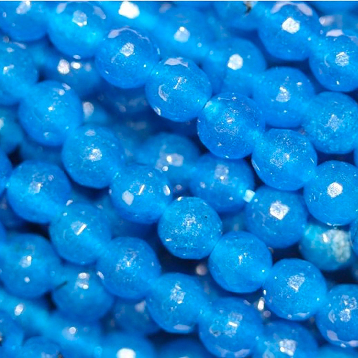 Perles rondes à facettes en jade bleu St, 16 pouces, 6 mm - Fil de 40 cm