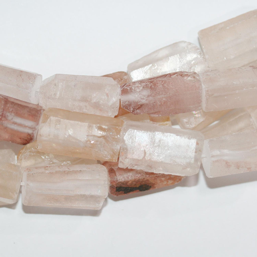 Cuentas tubulares de cuarzo cristal de roca de 16" con acabado mate, sin pulir, 25 x 12 mm (aprox. - Hilo de 40 cm)