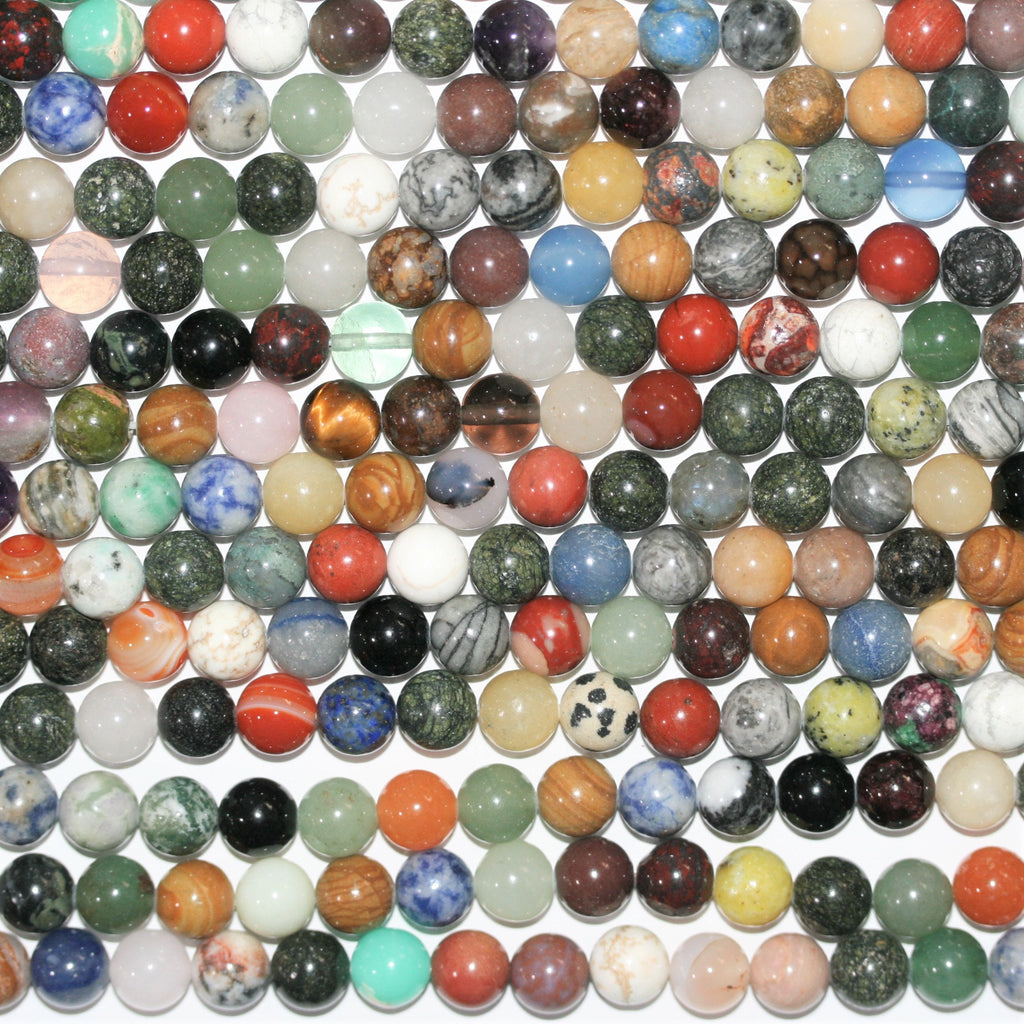 Perles rondes lisses en pierre multicolore 10 mm - Fil de 39 cm - Article 13152