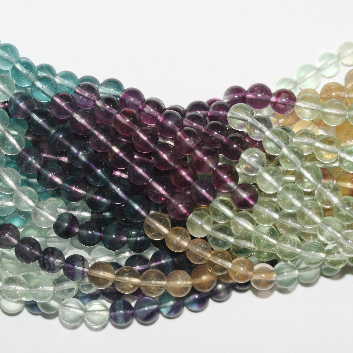 Perles rondes lisses en fluorite St, 15 pouces, 6 mm - Fil de 39 cm