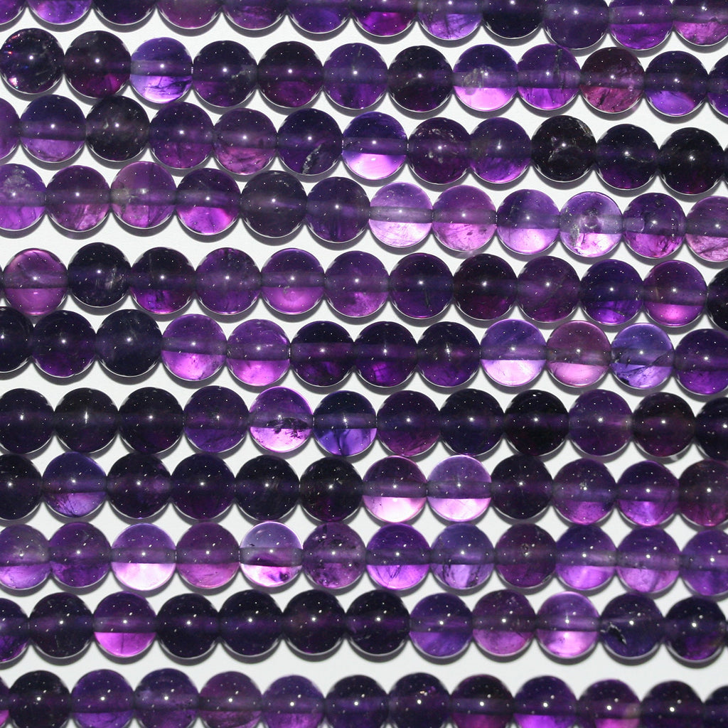 15" Perles rondes lisses en améthyste St 6,5 mm.-Rig 39 cm.